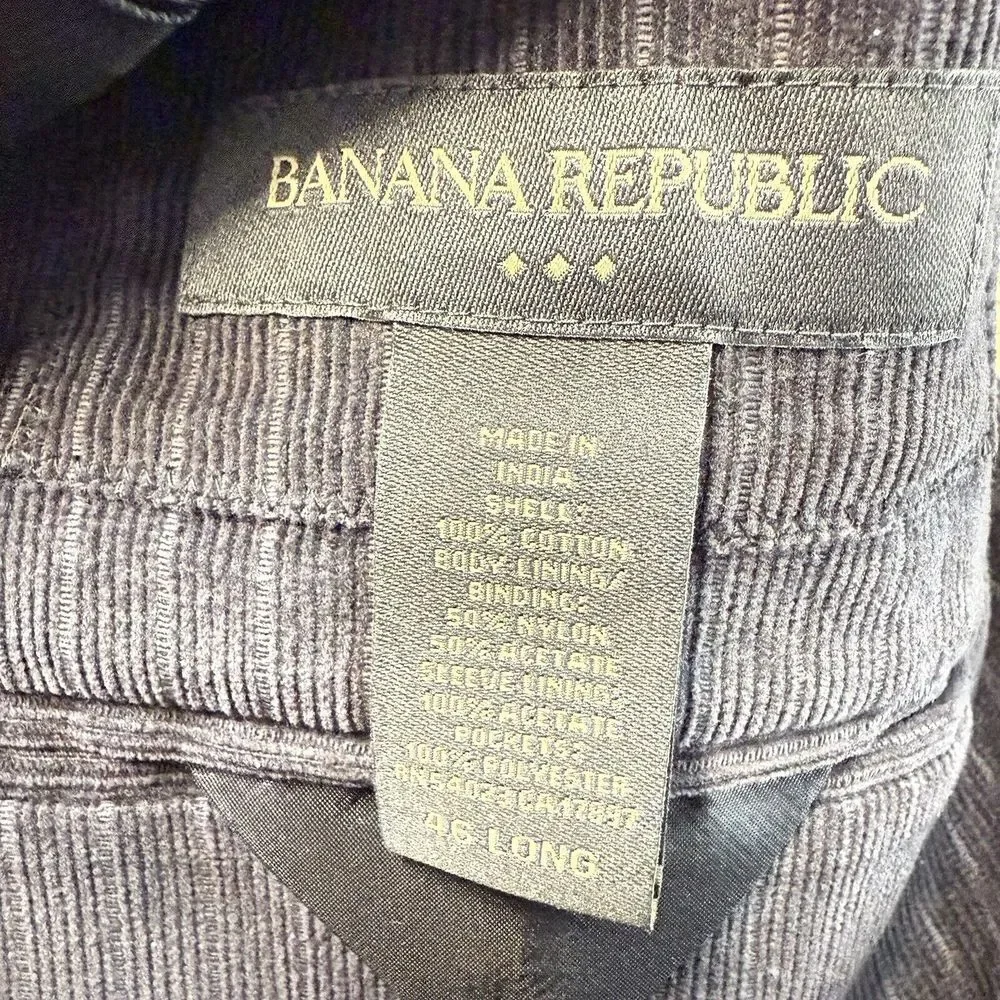 Banana‎ Republic Corduroy Blazer Mens 46 Long Gray Striped Lined Casual Western